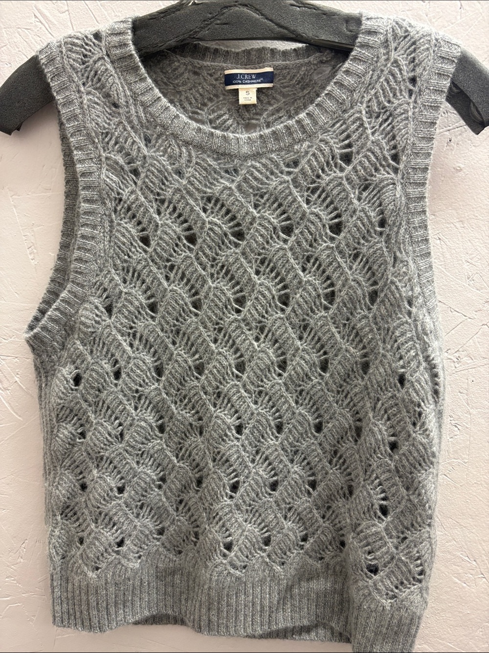 J. Crew Cashmere Pointelle Open-Knit Sweater Vest, Heather Gray